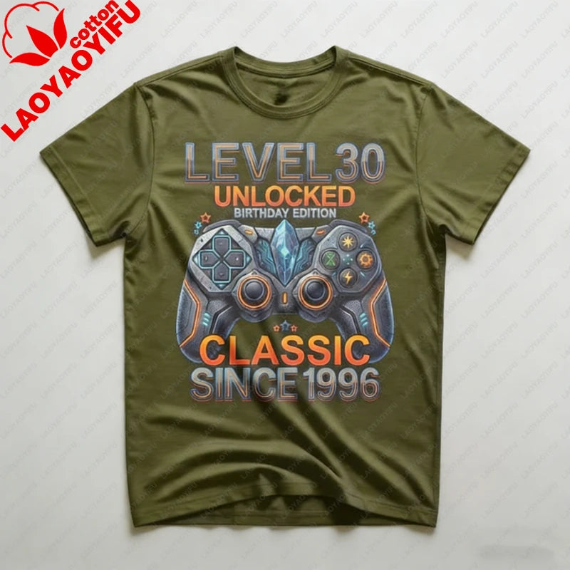 Level 30 Unlocked Gamer 30th Birthday Gift Video Game Controller Tee Classic Since 1996 Edition Unisex Shirt Summer Streetwear