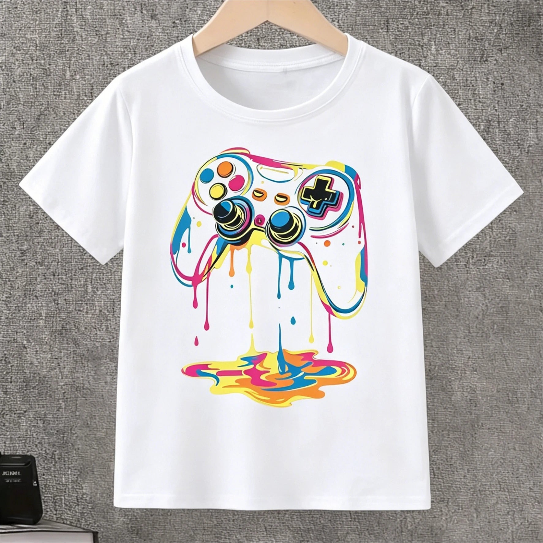 Unisex Melting Game Controller T-Shirt Casual Black Short Sleeve Crew Neck Gamer Graphic Tee graphic t shirts  kawaii  y2k top