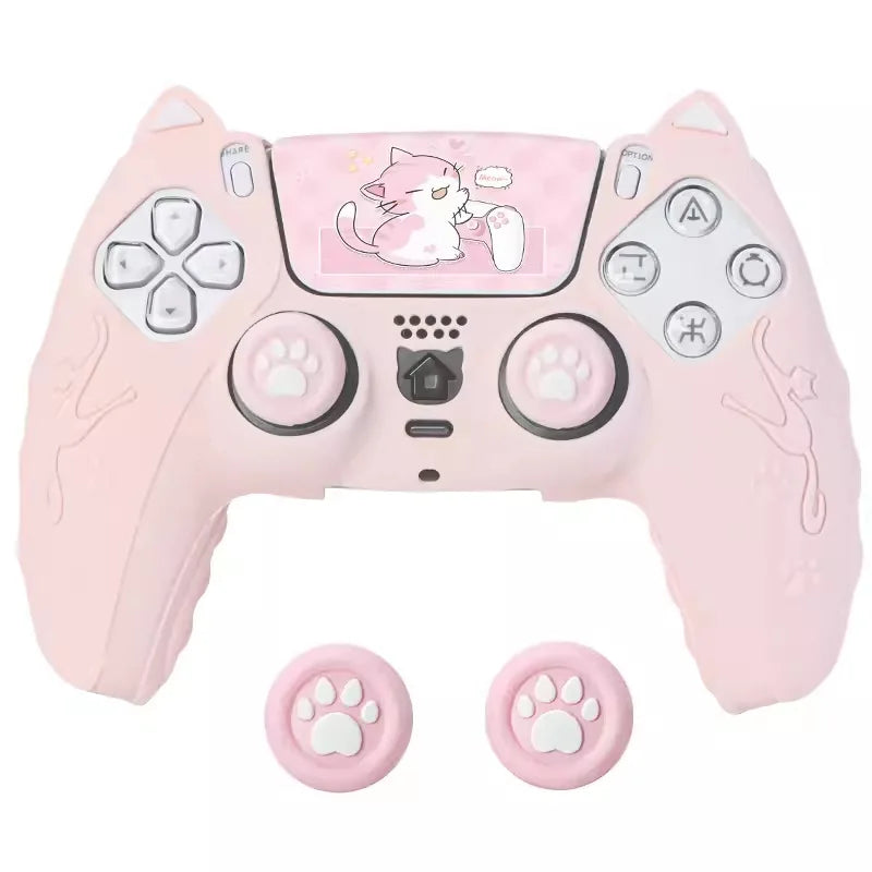 NEW Lovely Cat Silicone Soft Protector Sticker Skin For Playstation Dualsense 5 PS5 Controller Case Thumb Stick Grip Cap Cover
