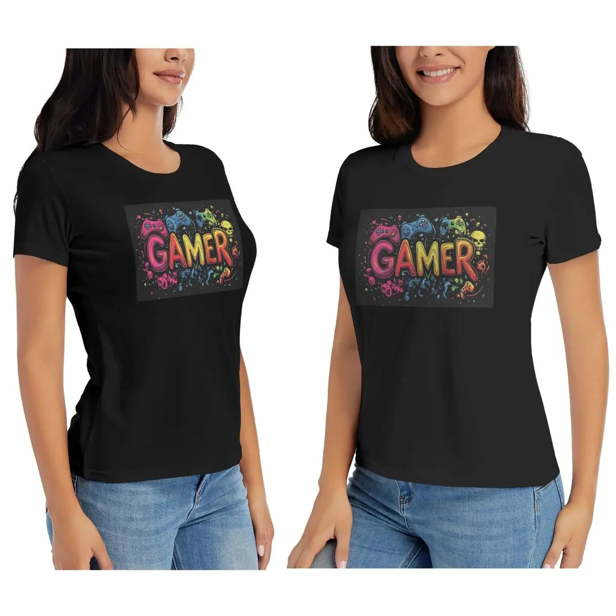 Women T-Shirt Gamer Controller Video Game Gaming Gamepad Short Sleeve Tees Round Neck Cotton T Shirts Clothes Tops Streetwear