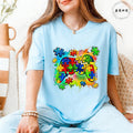 Autism Awareness Game Controller T-Shirt, Colorful Puzzle Piece Graphic Y2k Tops for Women, Neurodiversity Gamer Support Shirt