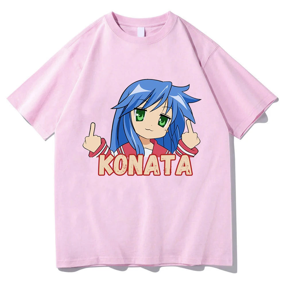 Hot Anime Lucky Star T Shirt Cartoon Konata Izumi Kagami Men/women Aesthetic Tshirt Manga Unisex Print Oversize Cotton Tee Shirt