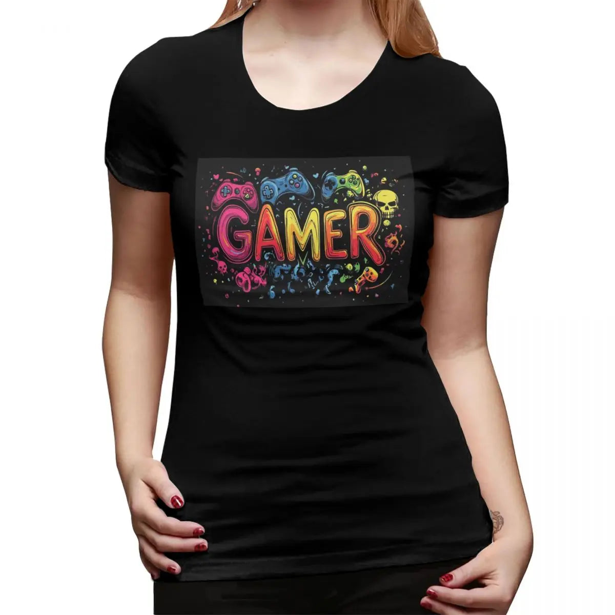 Women T-Shirt Gamer Controller Video Game Gaming Gamepad Short Sleeve Tees Round Neck Cotton T Shirts Clothes Tops Streetwear