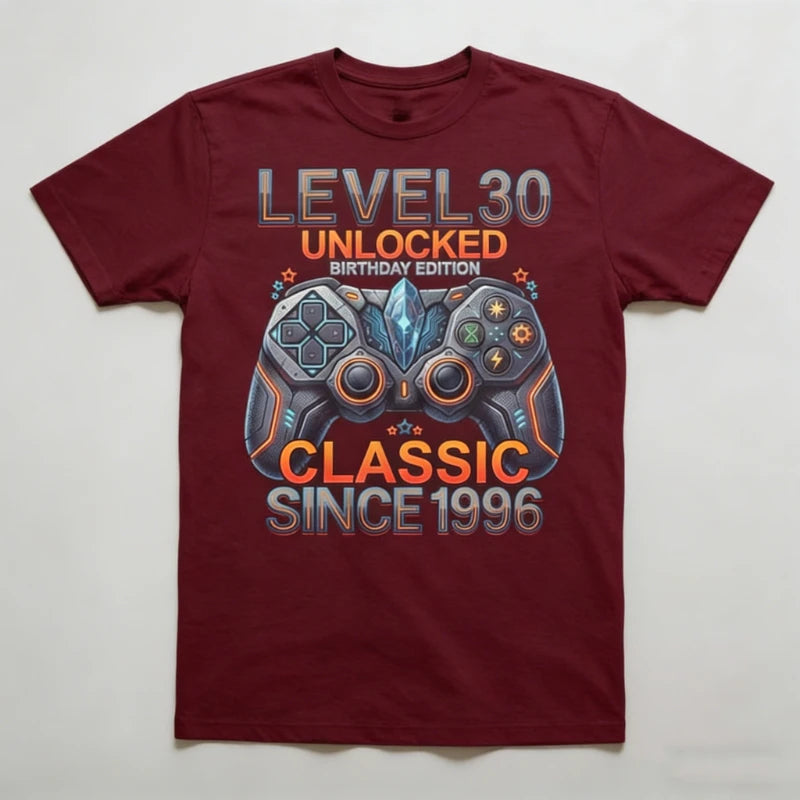 Level 30 Unlocked Gamer 30th Birthday Gift Video Game Controller Tee Classic Since 1996 Edition Unisex Shirt Summer Streetwear