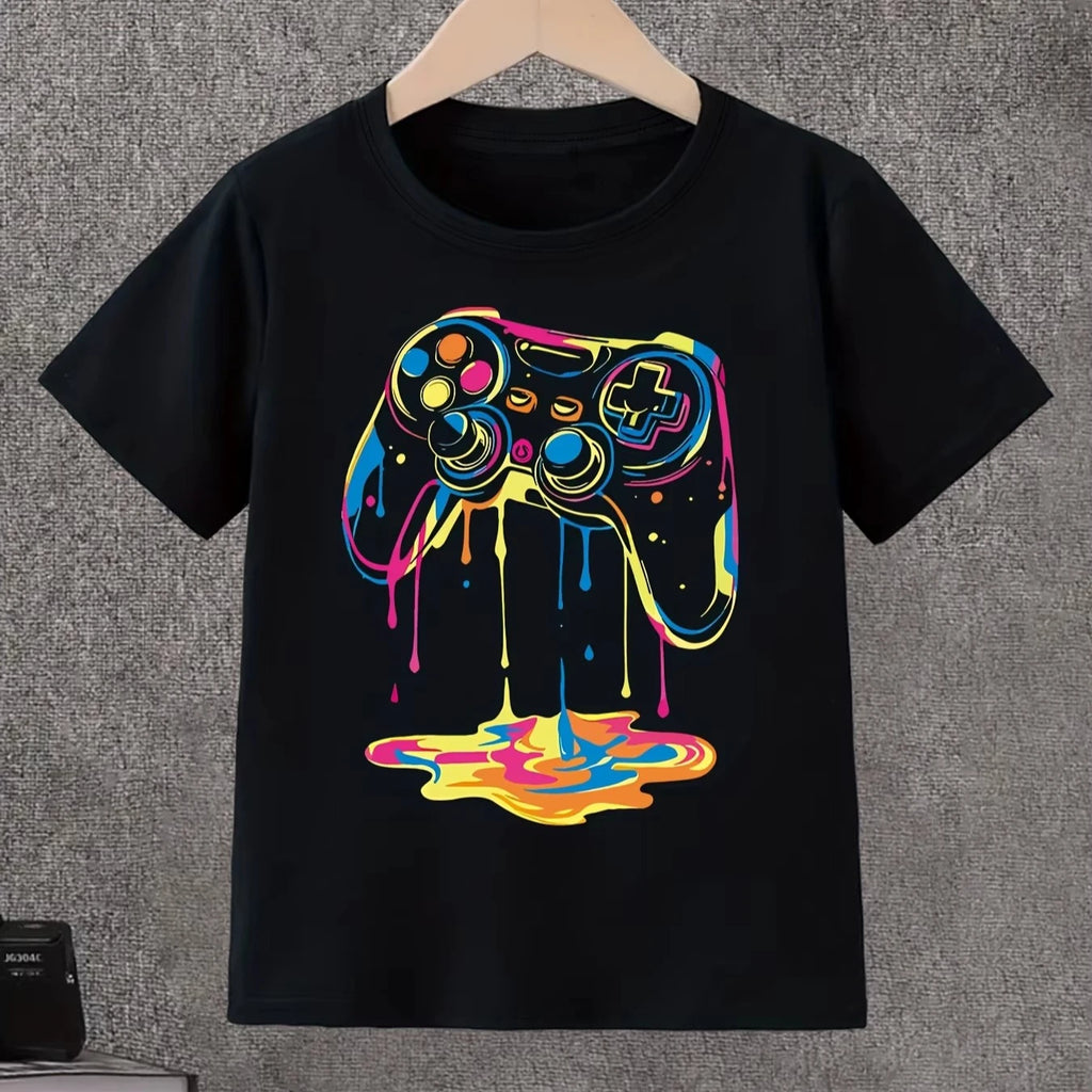 Unisex Melting Game Controller T-Shirt Casual Black Short Sleeve Crew Neck Gamer Graphic Tee graphic t shirts  kawaii  y2k top