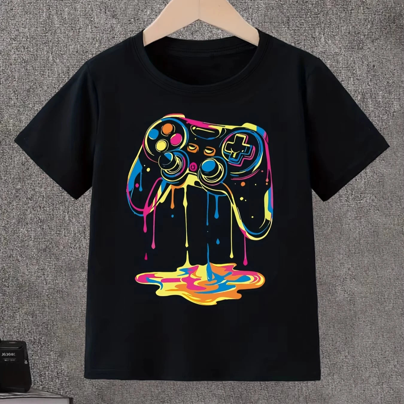 Unisex Melting Game Controller T-Shirt Casual Black Short Sleeve Crew Neck Gamer Graphic Tee graphic t shirts  kawaii  y2k top