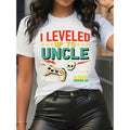【New style】Women's Short Sleeve Graphic Print T Shirt I Leveled Up To Uncle Slogan Tee Game Controller Skull Print Casual Funny