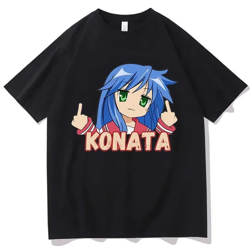 Hot Anime Lucky Star T Shirt Cartoon Konata Izumi Kagami Men/women Aesthetic Tshirt Manga Unisex Print Oversize Cotton Tee Shirt