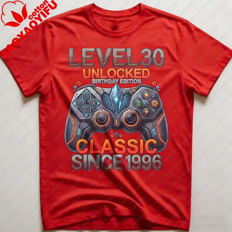 Level 30 Unlocked Gamer 30th Birthday Gift Video Game Controller Tee Classic Since 1996 Edition Unisex Shirt Summer Streetwear