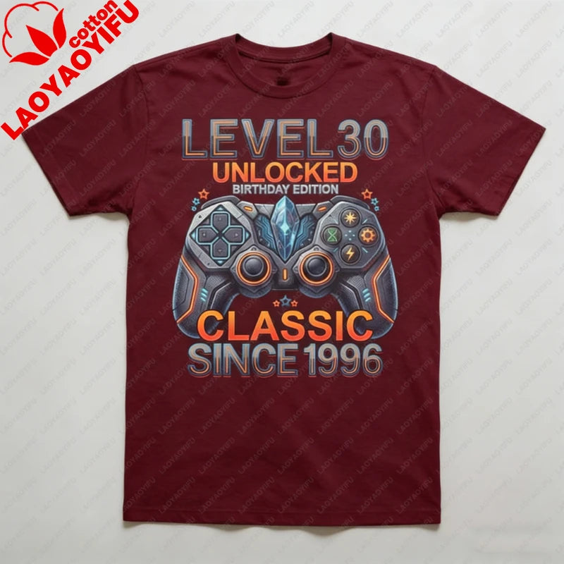 Level 30 Unlocked Gamer 30th Birthday Gift Video Game Controller Tee Classic Since 1996 Edition Unisex Shirt Summer Streetwear