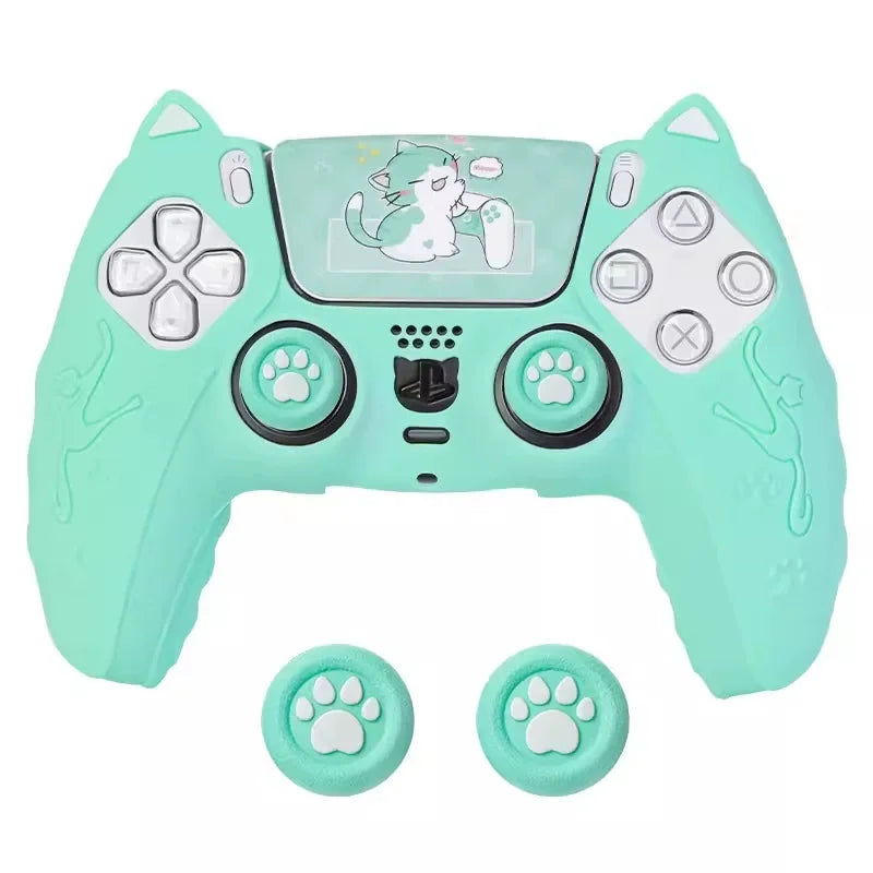 NEW Lovely Cat Silicone Soft Protector Sticker Skin For Playstation Dualsense 5 PS5 Controller Case Thumb Stick Grip Cap Cover