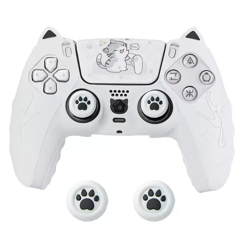 NEW Lovely Cat Silicone Soft Protector Sticker Skin For Playstation Dualsense 5 PS5 Controller Case Thumb Stick Grip Cap Cover