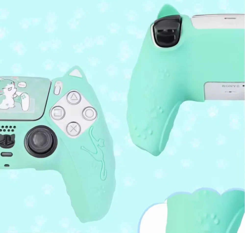 NEW Lovely Cat Silicone Soft Protector Sticker Skin For Playstation Dualsense 5 PS5 Controller Case Thumb Stick Grip Cap Cover