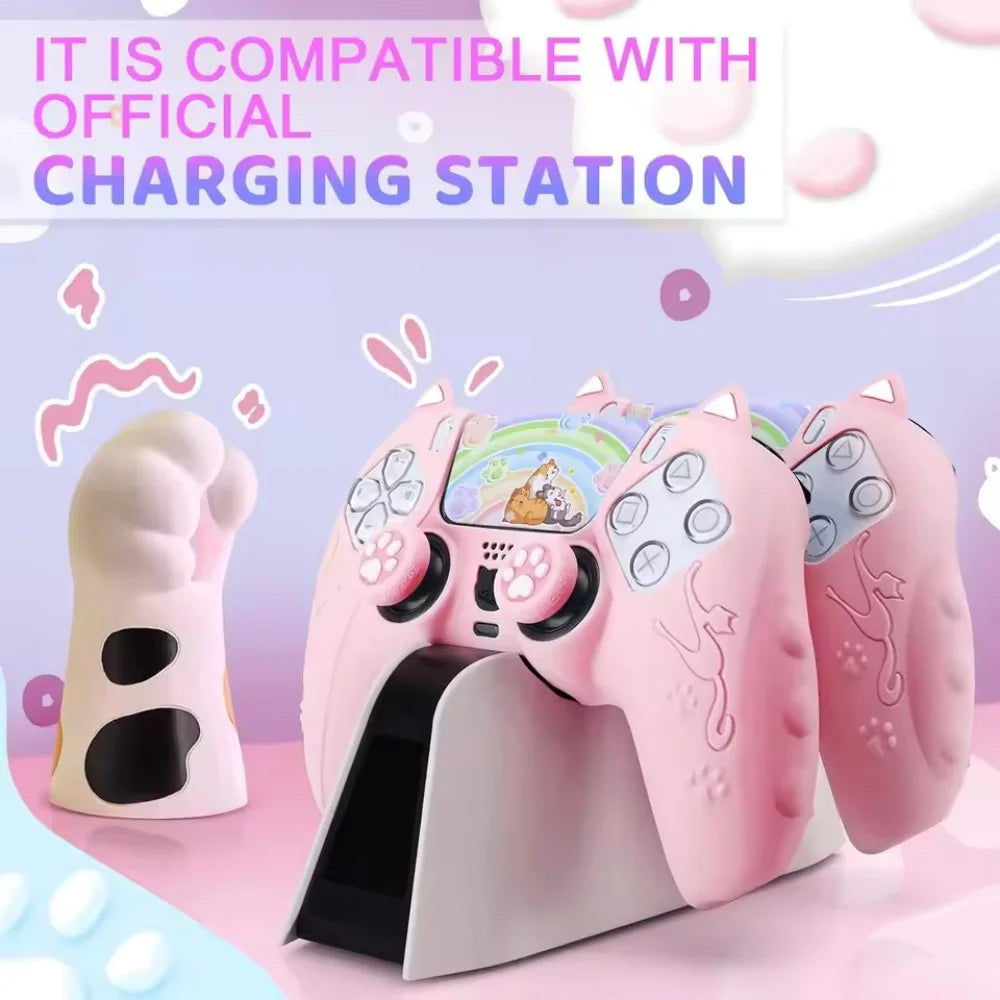 NEW Lovely Cat Silicone Soft Protector Sticker Skin For Playstation Dualsense 5 PS5 Controller Case Thumb Stick Grip Cap Cover