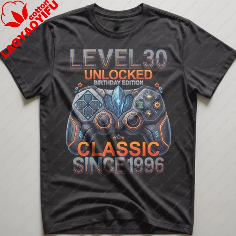 Level 30 Unlocked Gamer 30th Birthday Gift Video Game Controller Tee Classic Since 1996 Edition Unisex Shirt Summer Streetwear