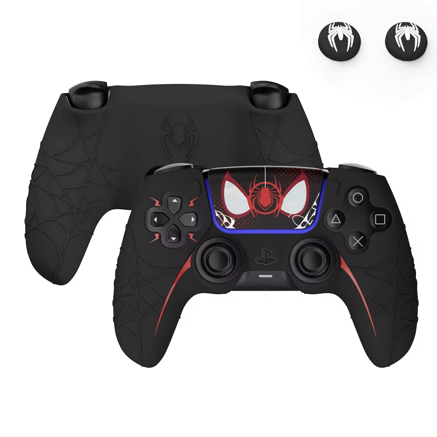 New Spider Web Silicone Skin Cover Gamepad Sticker Soft Case For Sony Dualsense 5 PS5 Controller Thumb Stick Grip Cap Protector