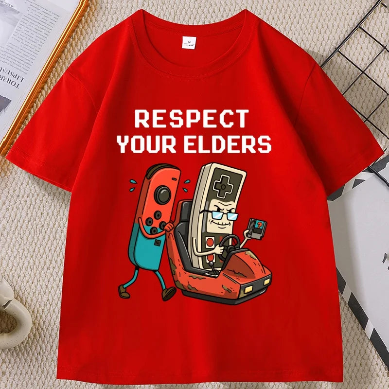 Respect Your Elders Gaming Control T Shirt Man Cotton High Quality Retro Funny Gamer Crewneck T-Shirt Game Lover Tees Streetwear