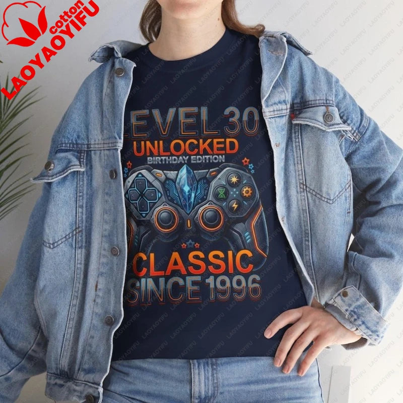 Level 30 Unlocked Gamer 30th Birthday Gift Video Game Controller Tee Classic Since 1996 Edition Unisex Shirt Summer Streetwear