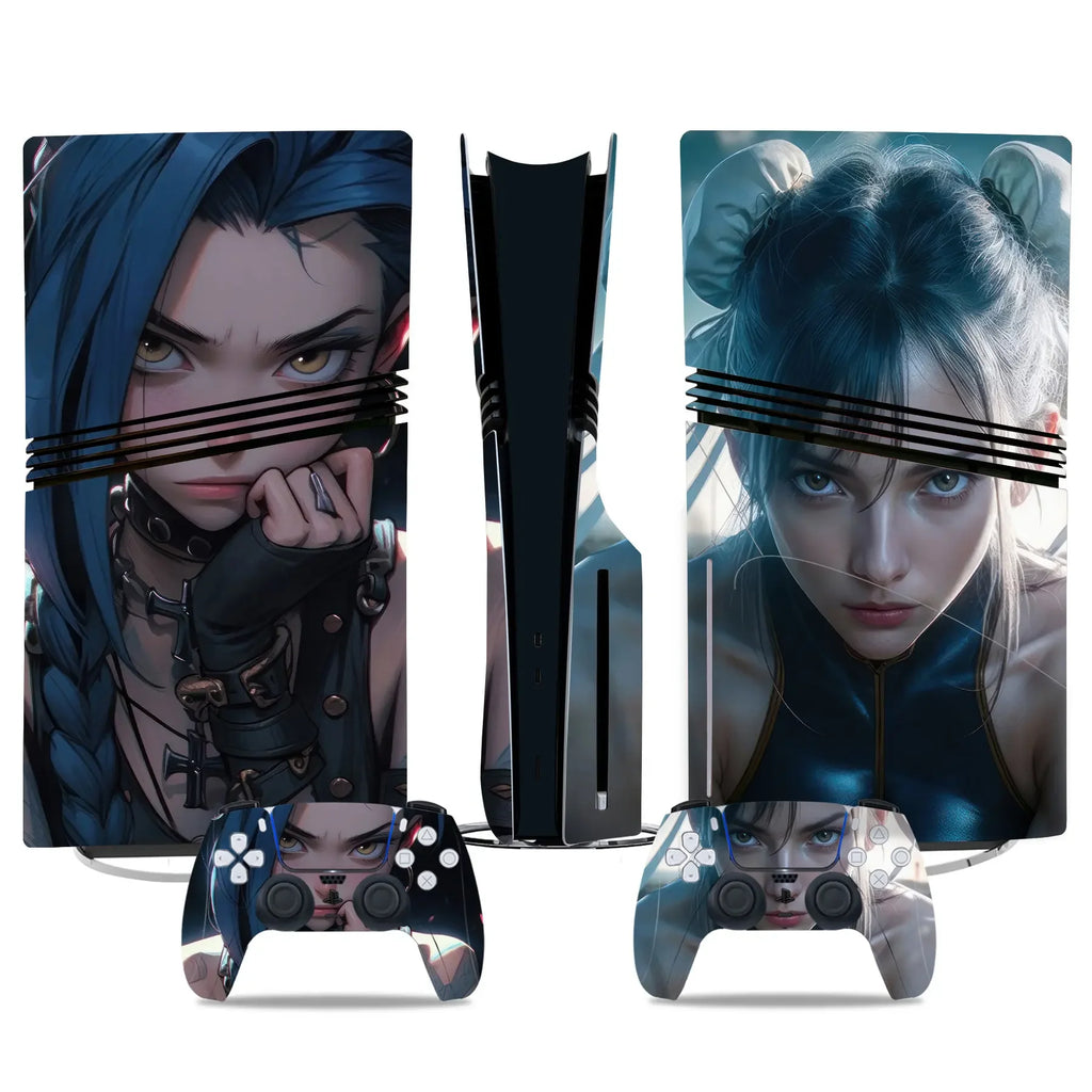 Anime girls designs for PS5 Pro Disc Skin Cover Protector Vinyl Sticker For PS5 pro disk Console and 2 Controller Skin sticker