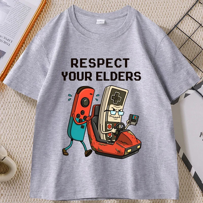 Respect Your Elders Gaming Control T Shirt Man Cotton High Quality Retro Funny Gamer Crewneck T-Shirt Game Lover Tees Streetwear