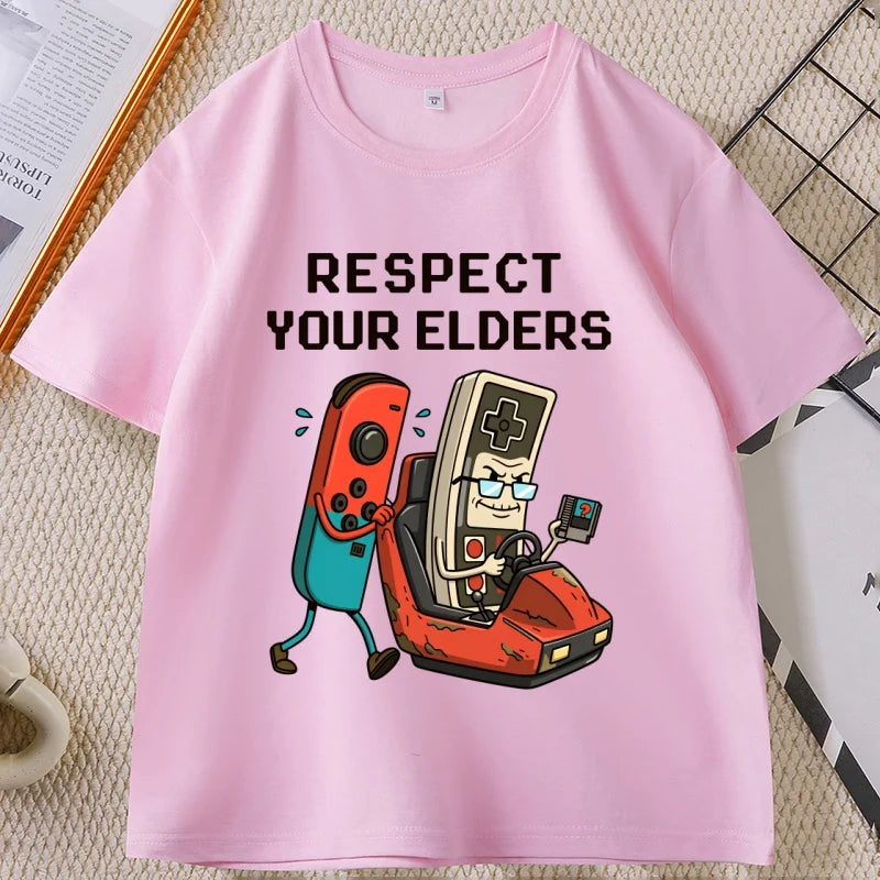 Respect Your Elders Gaming Control T Shirt Man Cotton High Quality Retro Funny Gamer Crewneck T-Shirt Game Lover Tees Streetwear