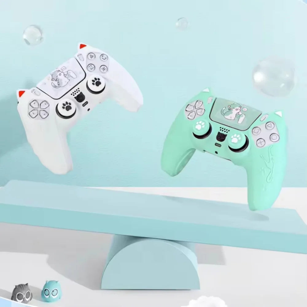 NEW Lovely Cat Silicone Soft Protector Sticker Skin For Playstation Dualsense 5 PS5 Controller Case Thumb Stick Grip Cap Cover