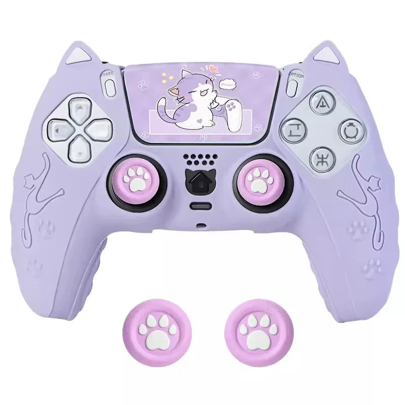 NEW Lovely Cat Silicone Soft Protector Sticker Skin For Playstation Dualsense 5 PS5 Controller Case Thumb Stick Grip Cap Cover