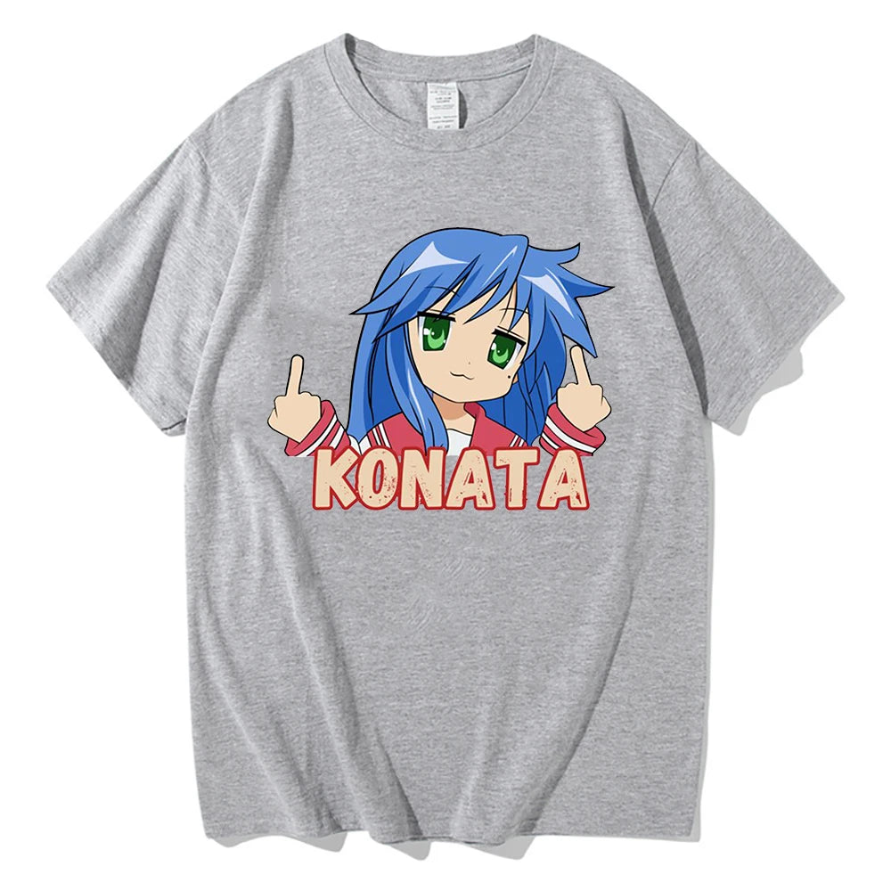 Hot Anime Lucky Star T Shirt Cartoon Konata Izumi Kagami Men/women Aesthetic Tshirt Manga Unisex Print Oversize Cotton Tee Shirt